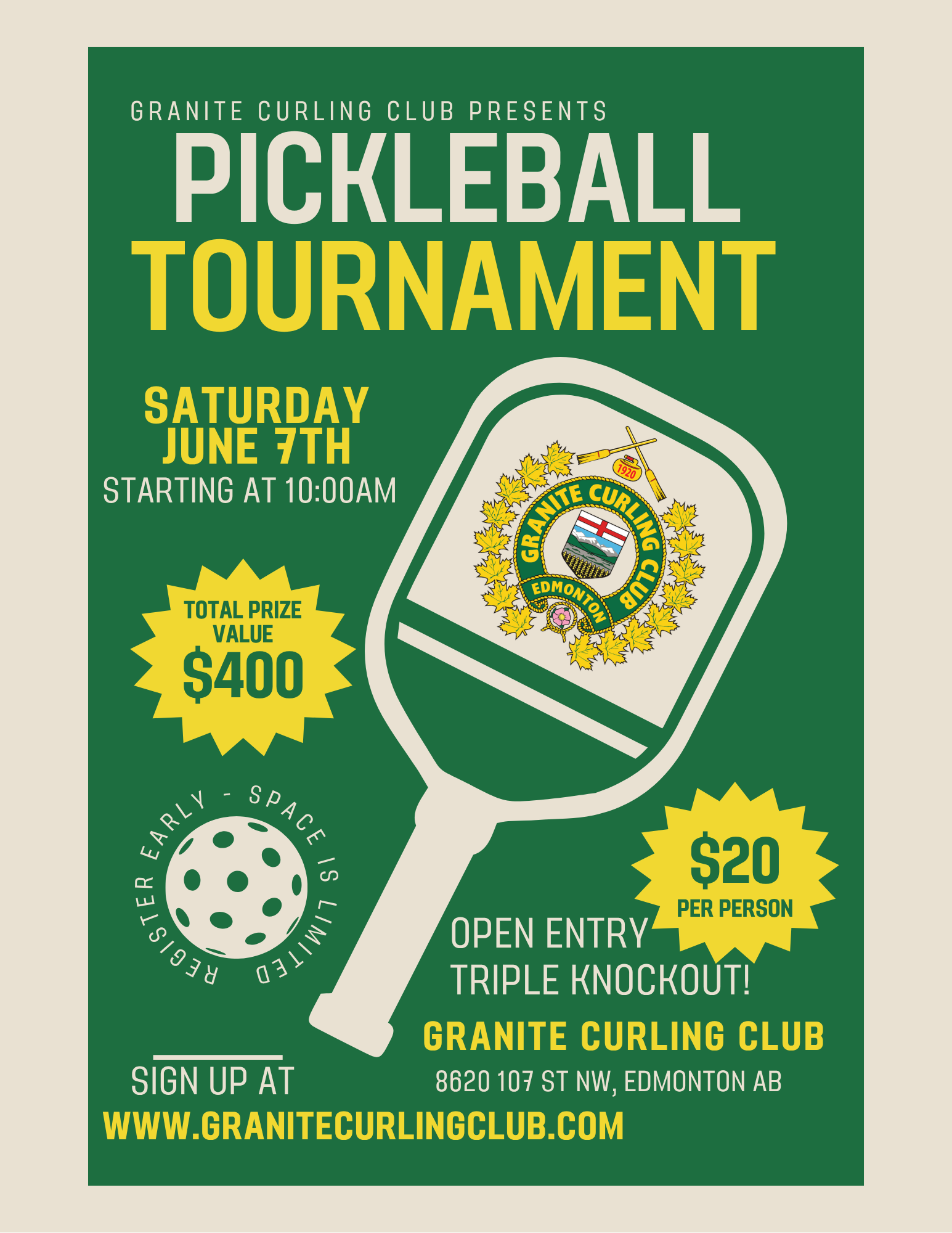 Pickleball Tournament (Competitive style) June 7